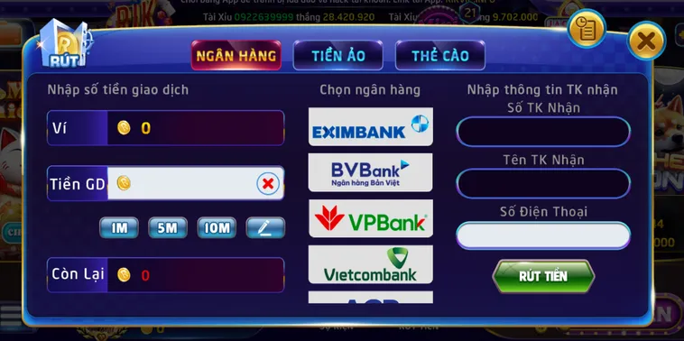 Rút tiền qua tài khoản ngân hàng an toàn bảo mật - tiền về tài khoản chỉ trong 5 phút.